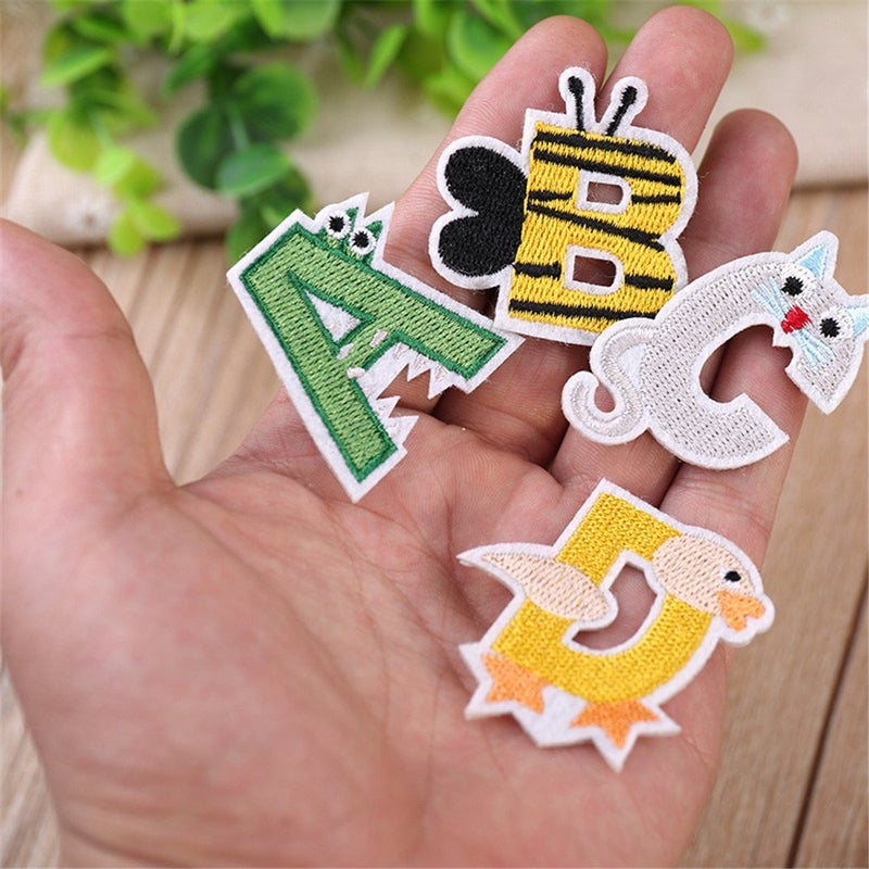 Zhiheng Iron on Patches Letters 26pcs A-Z Alphabet Patches Animal Shaped DIY Motif Iron On Or Sew On Patches Appliques for Jeans Jackets Backpacks (Style 1) - Image 3